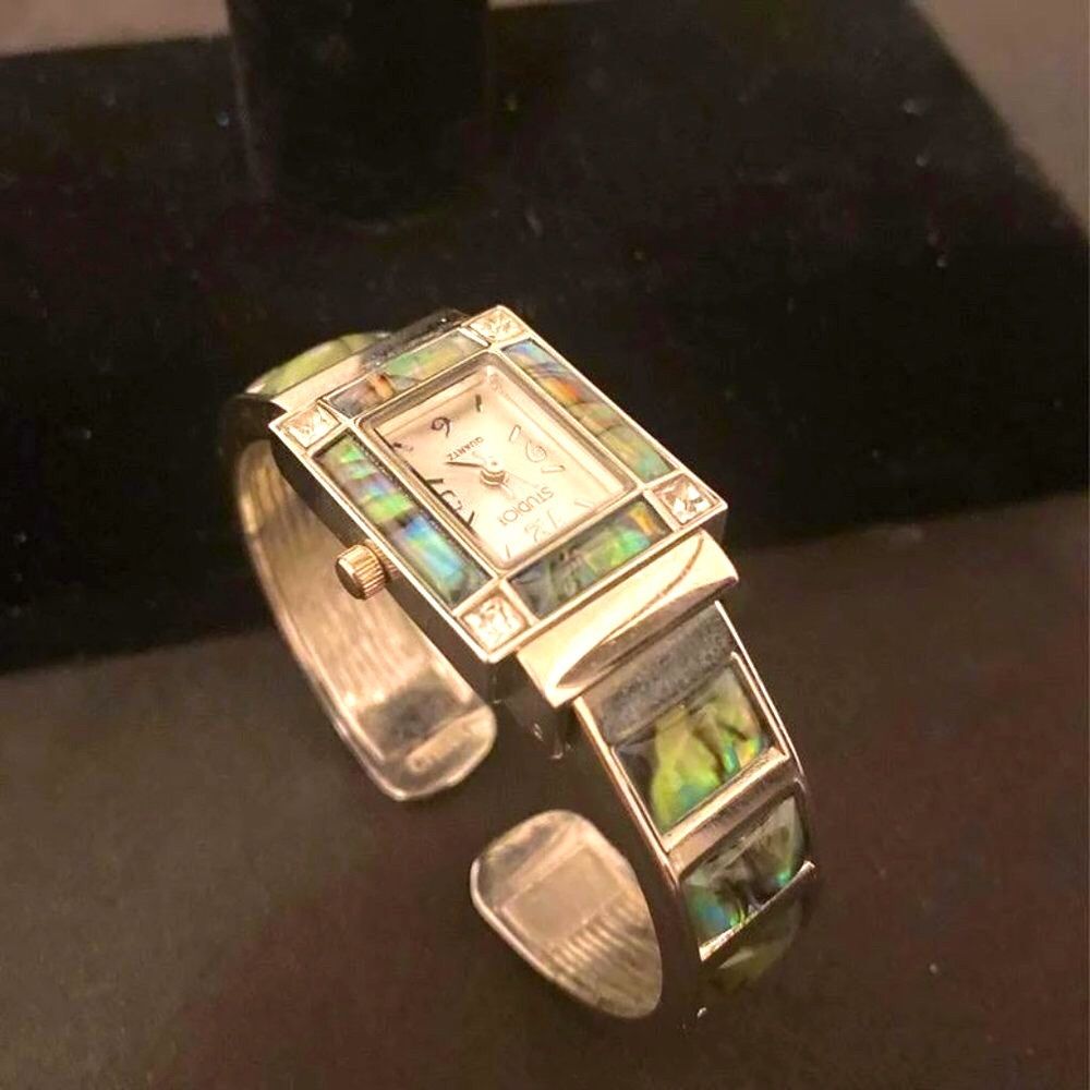 Mother of Pearl Crystal Hinged Bracelet Studio Quartz Watch